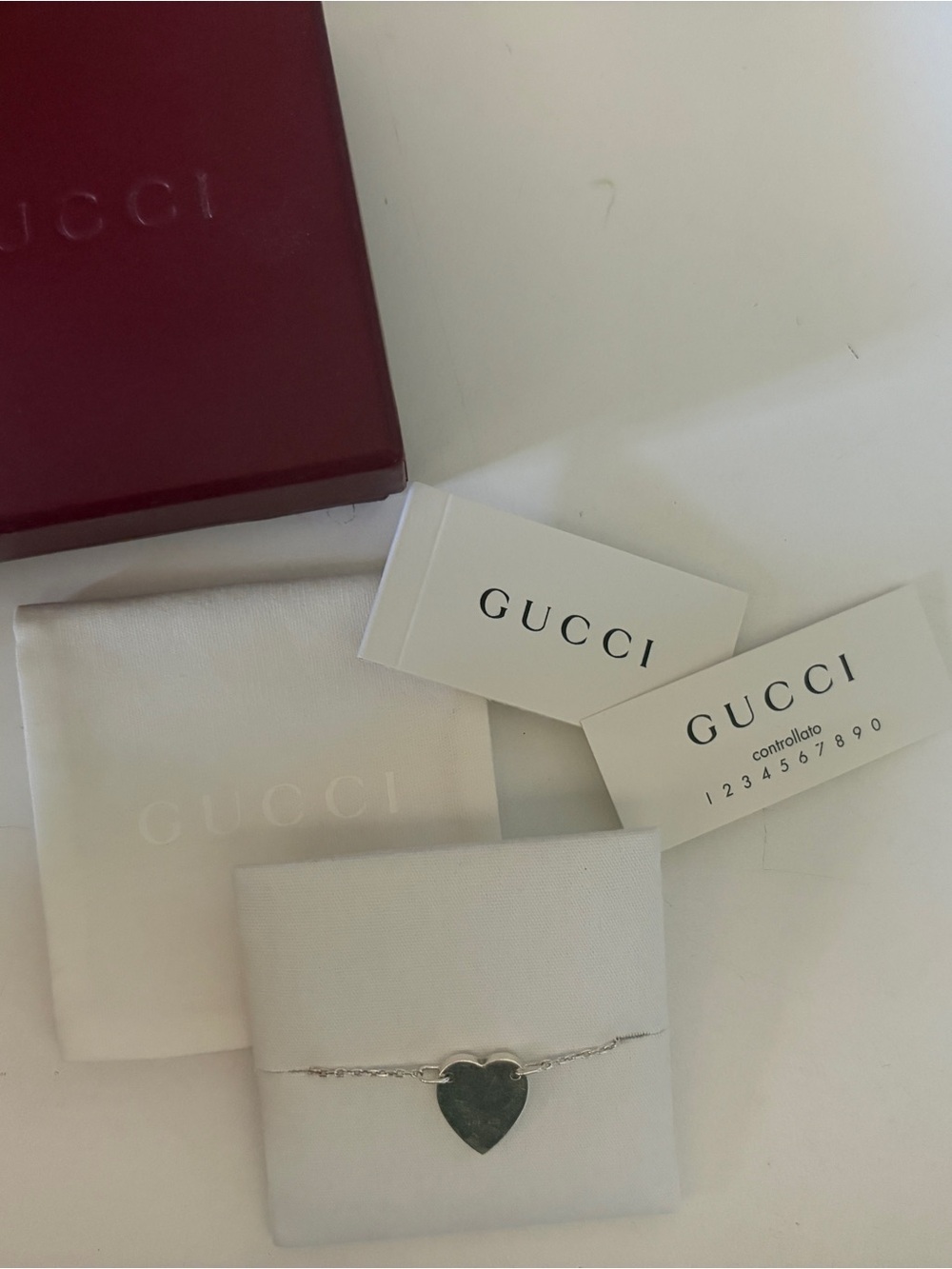 Gucci Silver Heart Pendant Bracelet - White and Silver
